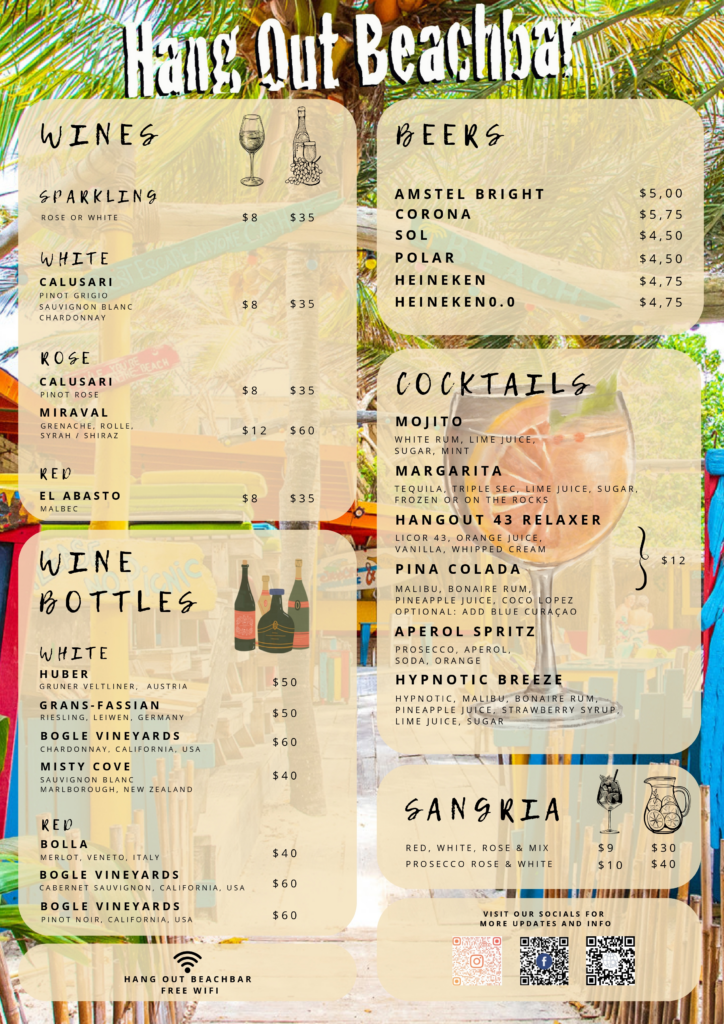 drink menu hang out beachbar
