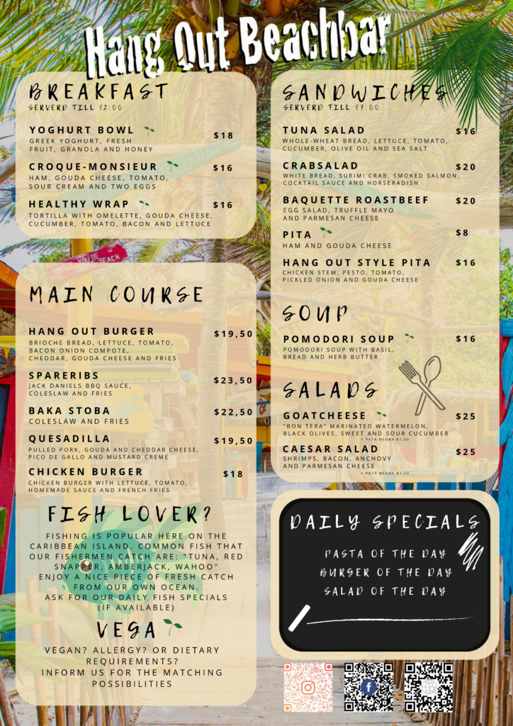 hang out beachbar menu 1